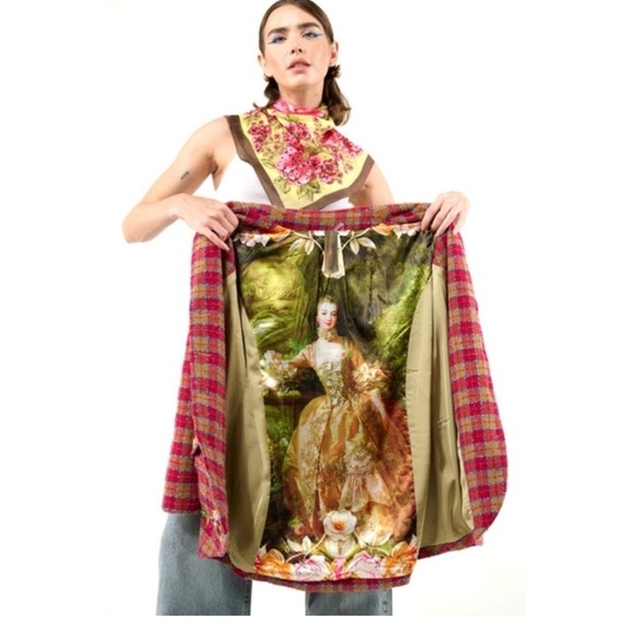 Aratta Red and Tan Wool Blazer with Classic Plaid Design - Picture 3 of 10